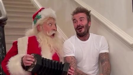 David Beckham Hosts Santa Claus for a Christmas Day Singalong at His London Home