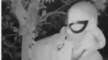 Surveillance Footage Captures Masked Individual Delivering Unidentified Package to Residence.