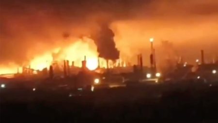 Ukrainian Drone Attack Ignites Fire at Russian Oil Refinery