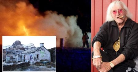 Jimmy Savile’s rotting lair in Scottish Highlands engulfed in flames