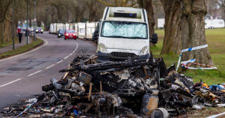 ‘Caravan city’ residents arm themselves with axes and bats after ‘arson attack’