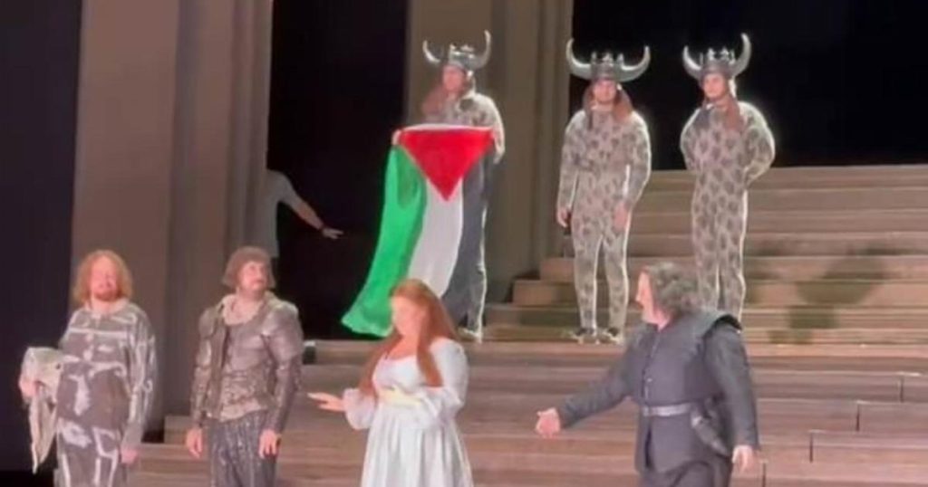 Opera cast member unfurls Palestine flag during curtain call on London stage
