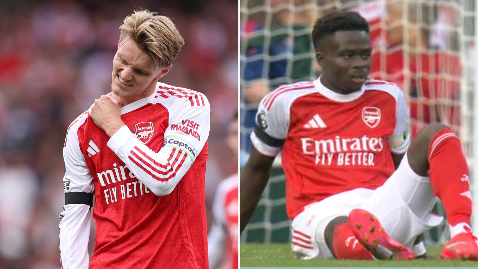 Arsenal suffer DOUBLE injury blow as Saka and Odegaard limp off vs Leeds days before huge Liverpool clash