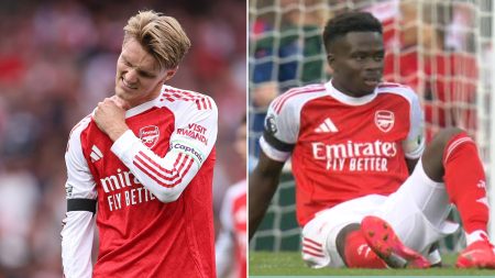 Arsenal suffer DOUBLE injury blow as Saka and Odegaard limp off vs Leeds days before huge Liverpool clash