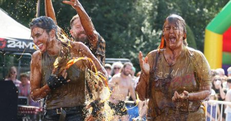 Wrestlers lay a saucy smackdown at the World Gravy Wrestling Championships