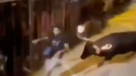 Horrifying moment bull with FLAMING horns gores man in front of screaming crowds as victim tries desperately to escape