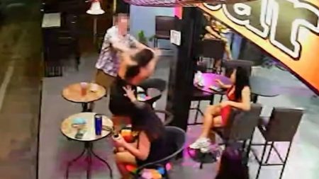 Moment drunk Brit pensioner, 66, is ‘left with broken arm after fighting with Thai bar girl’ & being thrown to ground