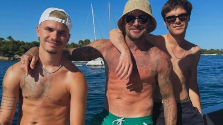 Cruz and Romeo Beckham show off family’s £16m superyacht as they pose with dad David – after blocking Brooklyn in feud
