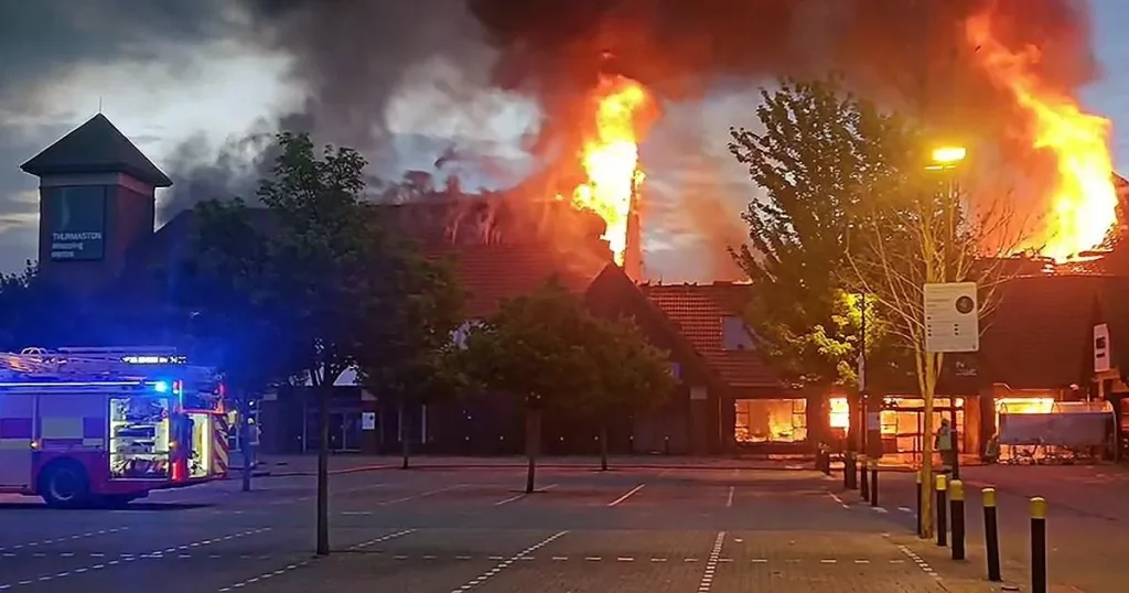 Shopping centre roof collapses after high fire breaks out in Leicestershire