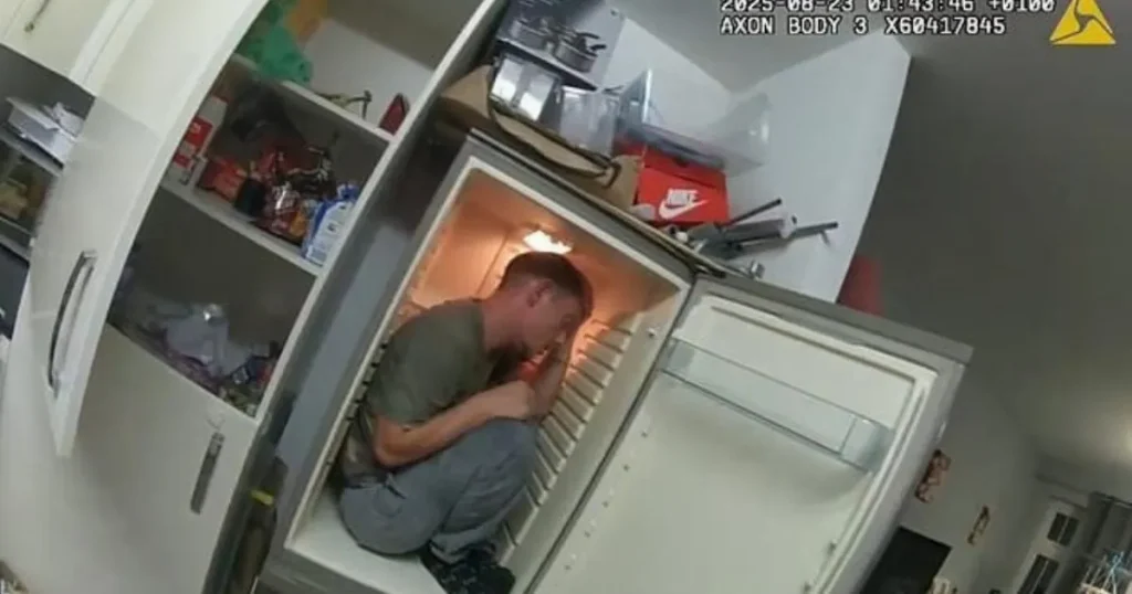 Moment abuser who made woman bark like a dog to leave the house found cowering from police in his own fridge