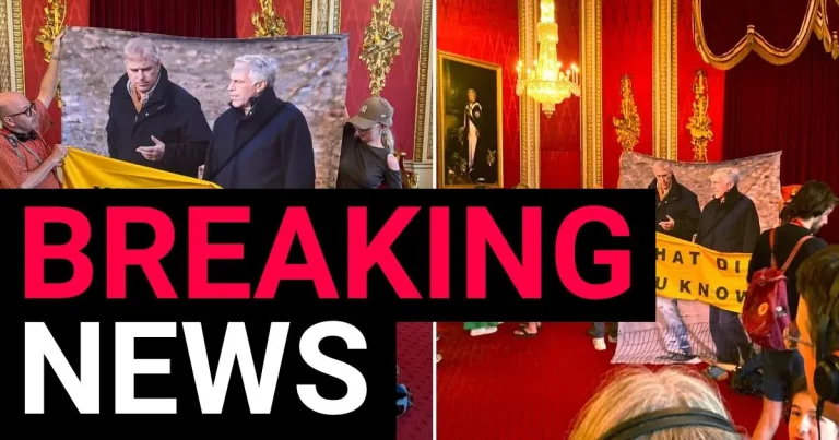 Protesters hang up picture of Andrew and Epstein inside Buckingham Palace