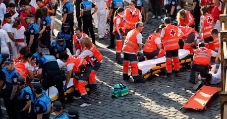 British pensioner, 86, gored at wild Spanish festival which sees bulls charge through Pamplona streets