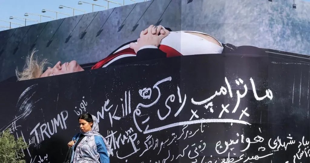 Iran puts up huge billboard of Donald Trump in a coffin saying ‘we will kill’ him