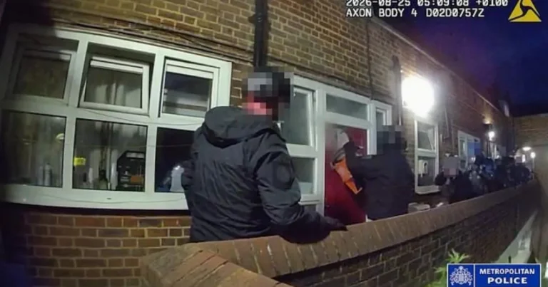 Bodycam footage shows moment suspected knife smuggler woken by police sawing through door