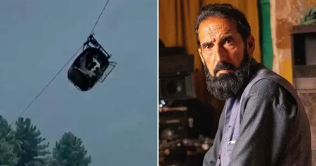Dad’s sheer terror of seeing his son in cable car dangling from a wire 900ft above ground