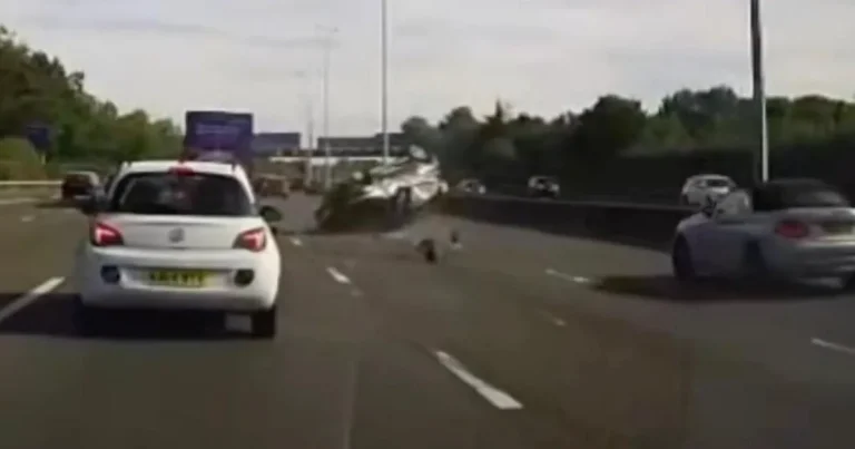 Shocking moment car flips and rolls over in middle of the M25