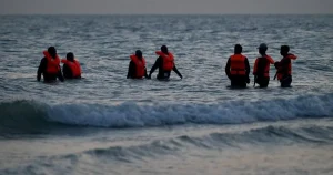 Almost 160 people rescued after migrant ‘mega-dinghy’ catches fire in Channel