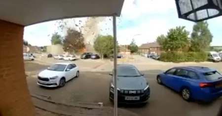 Man and dog manage to survive massive bungalow explosion caught on doorbell camera