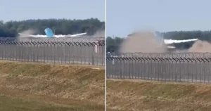 Plane takes out chunk of runway before another flight incident at same airport
