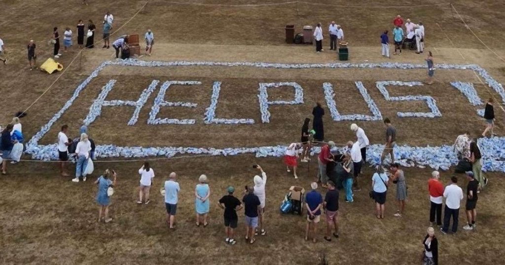 Village spells out ‘help us’ using bottles after enduring a week with no water
