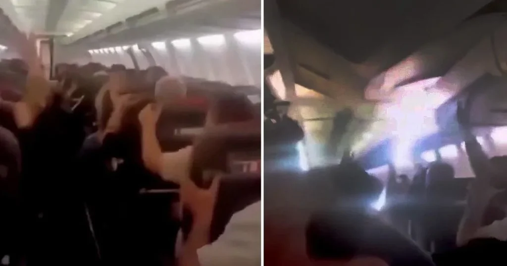 Plane cabin collapses on passengers during emergency landing