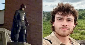 Partygoer dressed as Batman hunts down thief and scales wall to retrieve bag