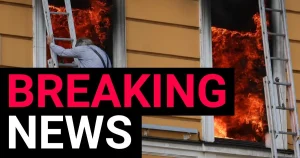 People flee for their lives from flaming building after it’s hit by jet-powered drone in Kyiv