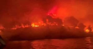 ‘We fled to the sea to escape wildfire surrounding us – ash fell in people’s drinks’