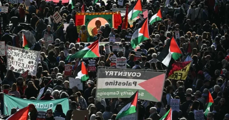 Several arrests at pro-Palestine protests in London after suspected ‘criminal damage’ to war memorial