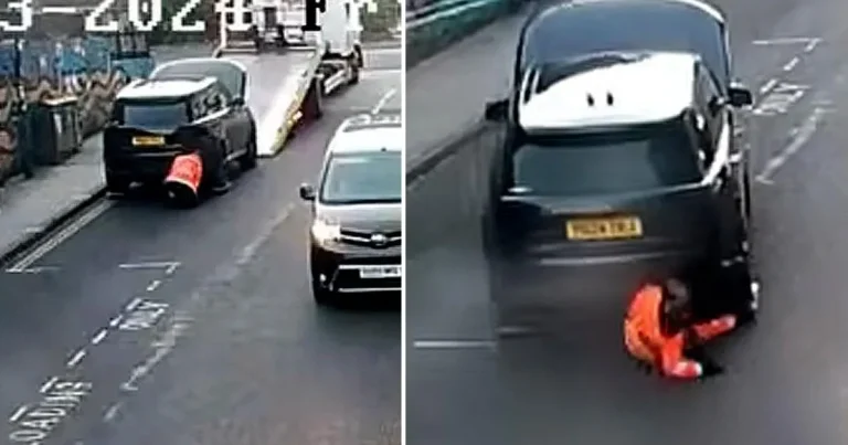 Moment Range Rover rolls down hill and crushes recovery worker
