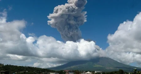 Mayon Volcano erupts spewing ash plumes two miles into the sky
