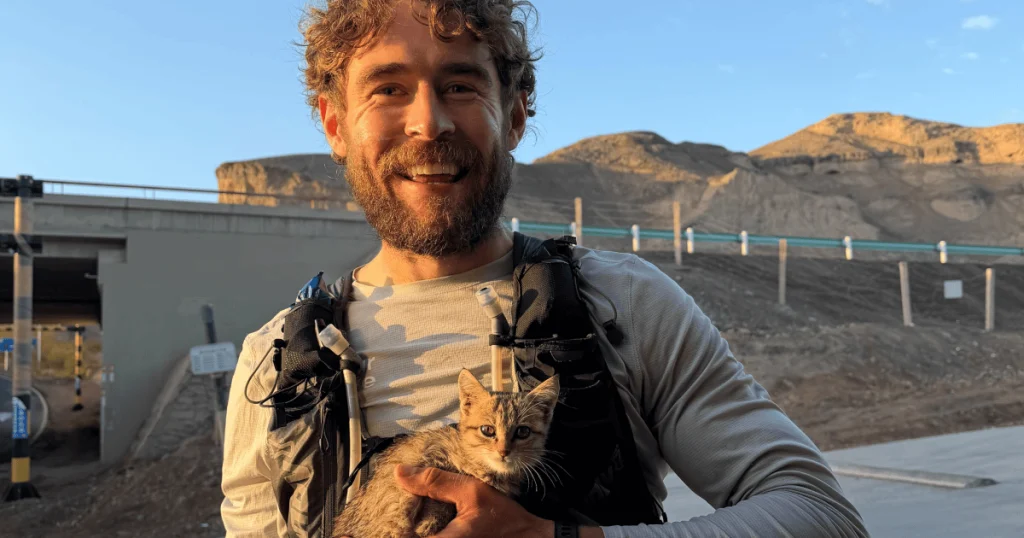 Runner pauses Beijing to London record attempt to rescue kitten abandoned in Gobi desert